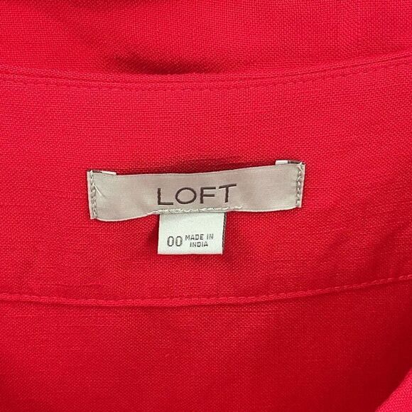 Loft Linen Blend Belted A-Line Midi Skirt Red Women Size 00 Side Zip Closure - Picture 4 of 5